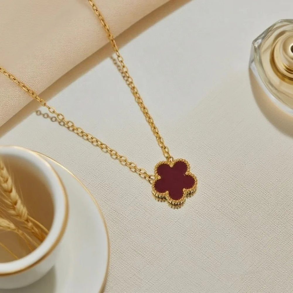Luxury Brand Five Leaves Flower Double Sided Pendant Necklace for Women Charm Stainless Steel Gold Plated Colalr Jewelry Gifts