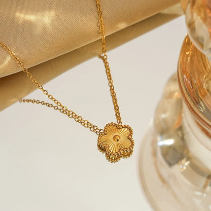 Luxury Brand Five Leaves Flower Double Sided Pendant Necklace for Women Charm Stainless Steel Gold Plated Colalr Jewelry Gifts