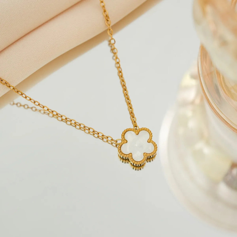 Luxury Brand Five Leaves Flower Double Sided Pendant Necklace for Women Charm Stainless Steel Gold Plated Colalr Jewelry Gifts