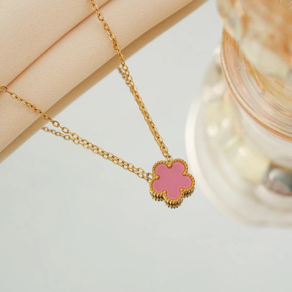 Luxury Brand Five Leaves Flower Double Sided Pendant Necklace for Women Charm Stainless Steel Gold Plated Colalr Jewelry Gifts