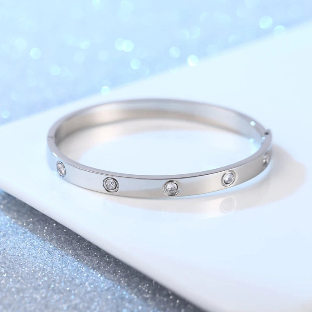 Classic Fashion Luxury Zircon Stainless Steel Women'S Bracelet Rose Gold/Silver/Gold Tritone Bracelet Jewelry Party Gift