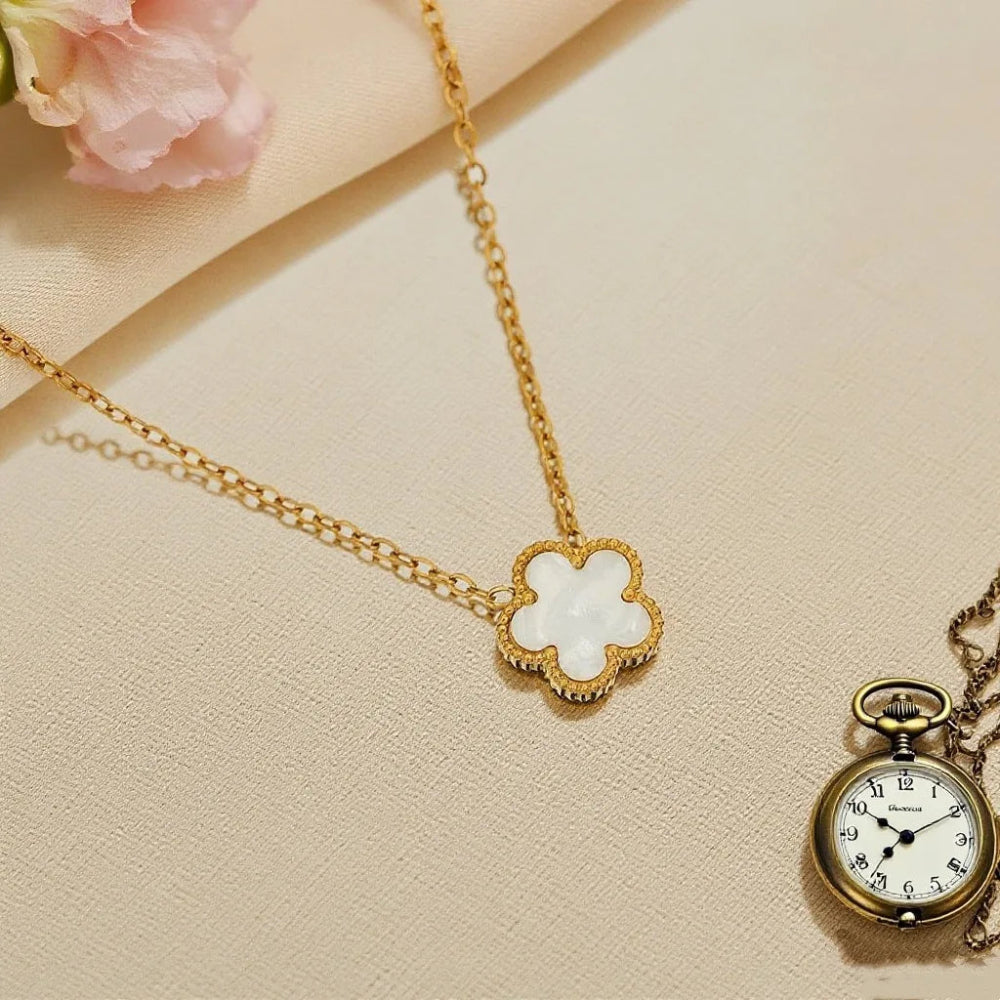 Luxury Brand Five Leaves Flower Double Sided Pendant Necklace for Women Charm Stainless Steel Gold Plated Colalr Jewelry Gifts