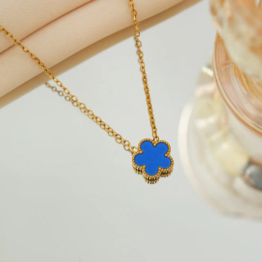 Luxury Brand Five Leaves Flower Double Sided Pendant Necklace for Women Charm Stainless Steel Gold Plated Colalr Jewelry Gifts