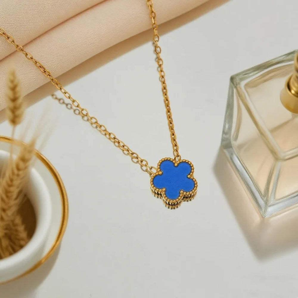 Luxury Brand Five Leaves Flower Double Sided Pendant Necklace for Women Charm Stainless Steel Gold Plated Colalr Jewelry Gifts