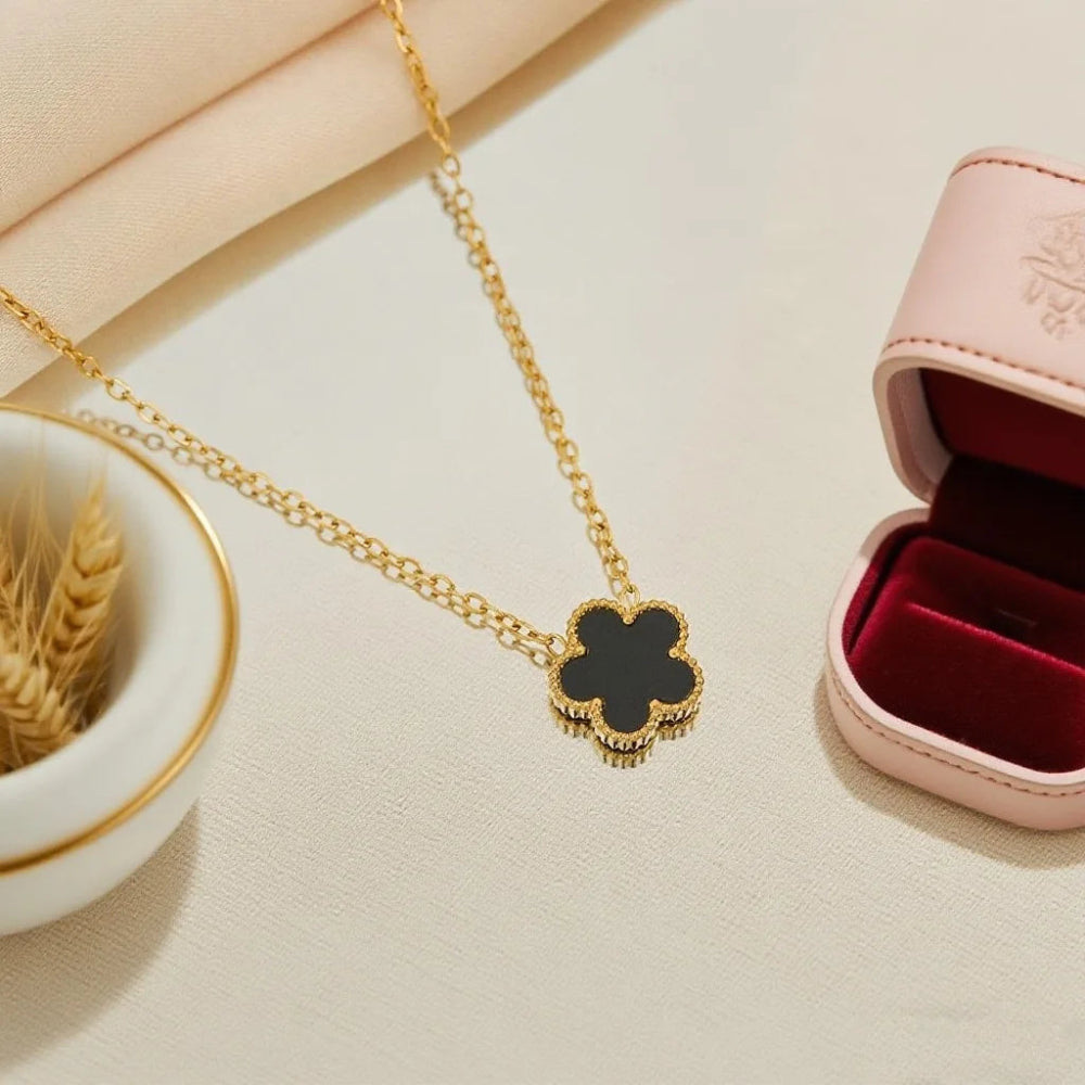 Luxury Brand Five Leaves Flower Double Sided Pendant Necklace for Women Charm Stainless Steel Gold Plated Colalr Jewelry Gifts