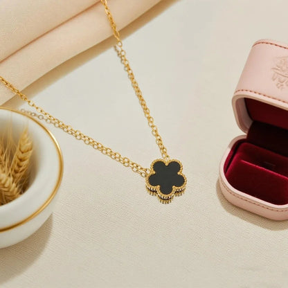 Luxury Brand Five Leaves Flower Double Sided Pendant Necklace for Women Charm Stainless Steel Gold Plated Colalr Jewelry Gifts
