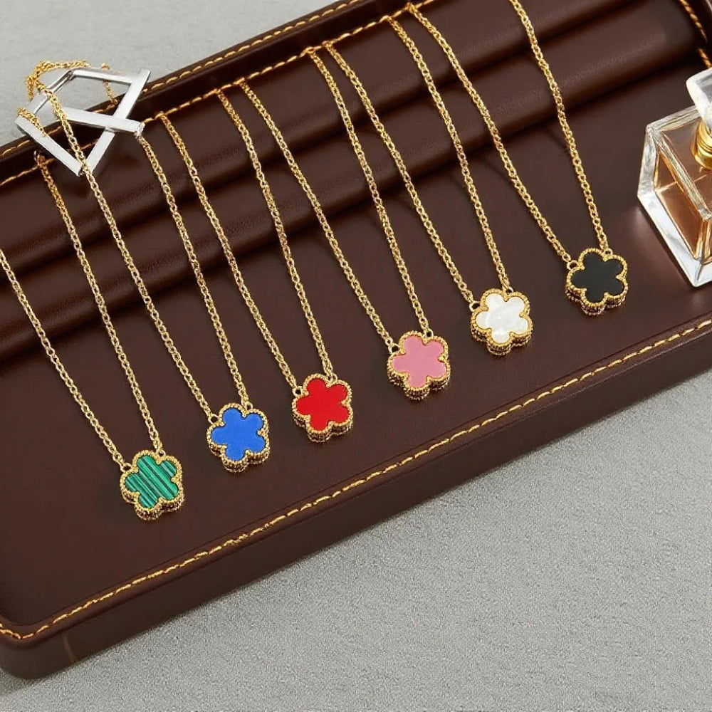 Luxury Brand Five Leaves Flower Double Sided Pendant Necklace for Women Charm Stainless Steel Gold Plated Colalr Jewelry Gifts
