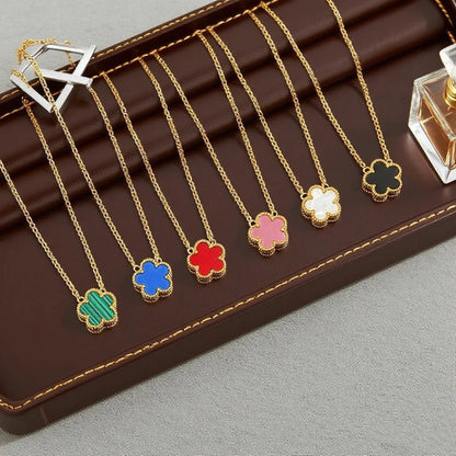 Luxury Brand Five Leaves Flower Double Sided Pendant Necklace for Women Charm Stainless Steel Gold Plated Colalr Jewelry Gifts