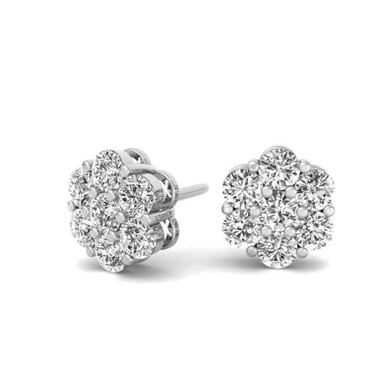 Brilliant White Gold-Plated 925 Sterling Silver CZ Earrings – Honey Comb Flower Cluster