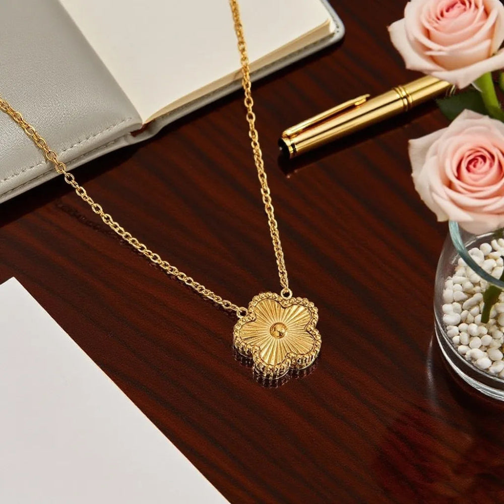 Luxury Brand Five Leaves Flower Double Sided Pendant Necklace for Women Charm Stainless Steel Gold Plated Colalr Jewelry Gifts