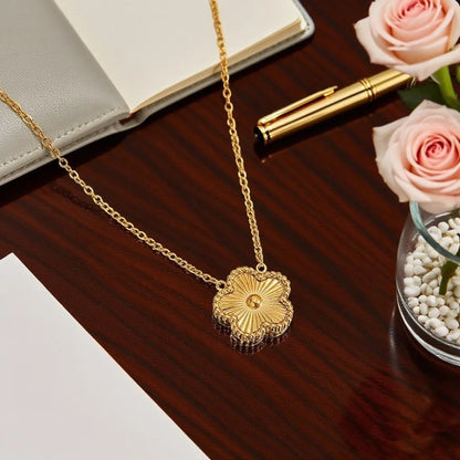 Luxury Brand Five Leaves Flower Double Sided Pendant Necklace for Women Charm Stainless Steel Gold Plated Colalr Jewelry Gifts