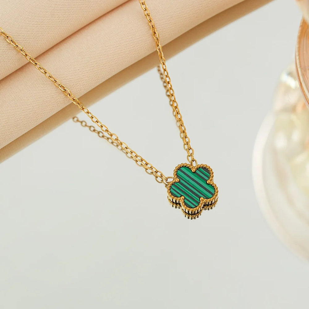 Luxury Brand Five Leaves Flower Double Sided Pendant Necklace for Women Charm Stainless Steel Gold Plated Colalr Jewelry Gifts