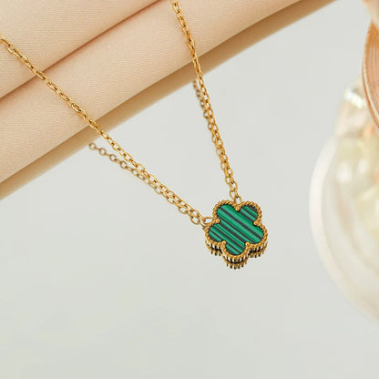 Luxury Brand Five Leaves Flower Double Sided Pendant Necklace for Women Charm Stainless Steel Gold Plated Colalr Jewelry Gifts