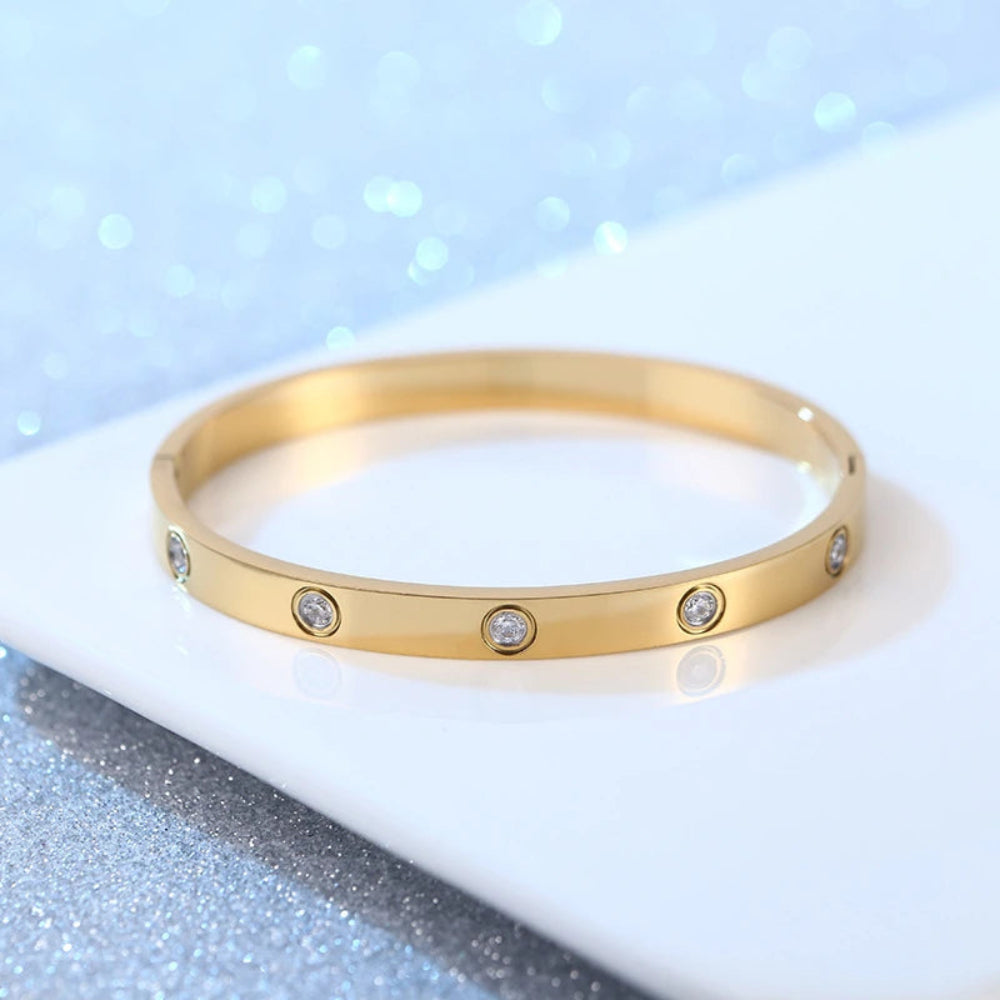 Classic Fashion Luxury Zircon Stainless Steel Women'S Bracelet Rose Gold/Silver/Gold Tritone Bracelet Jewelry Party Gift