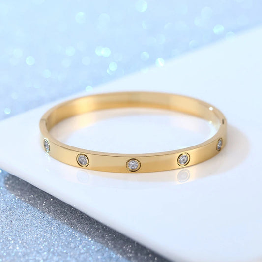 Classic Fashion Luxury Zircon Stainless Steel Women'S Bracelet Rose Gold/Silver/Gold Tritone Bracelet Jewelry Party Gift