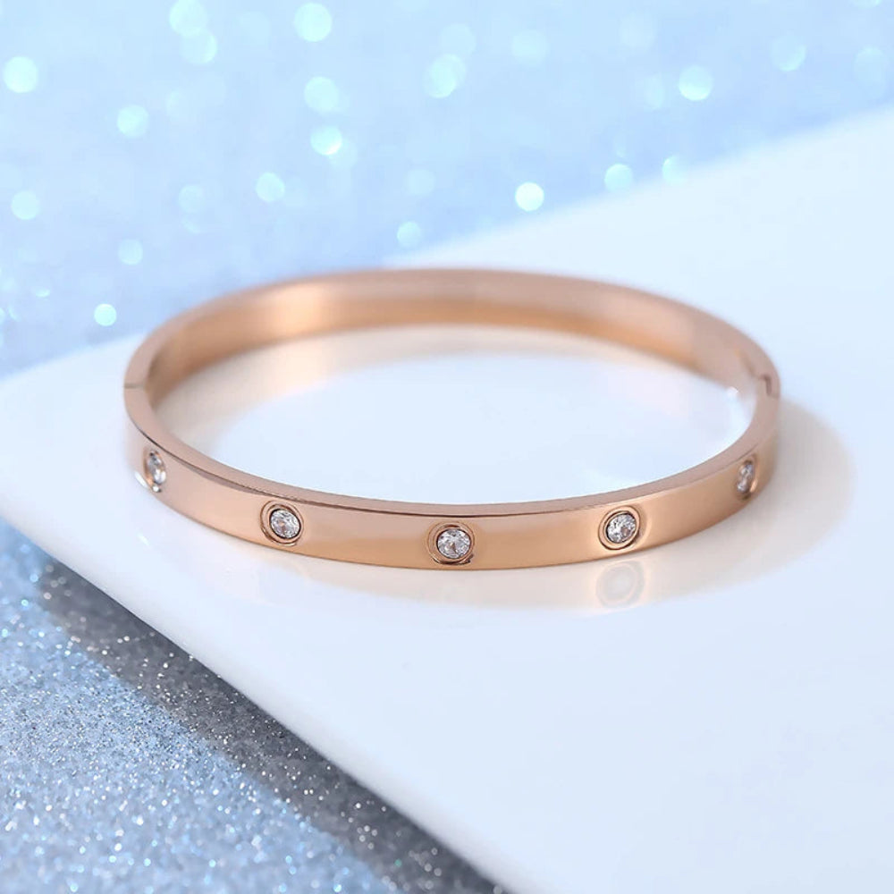 Classic Fashion Luxury Zircon Stainless Steel Women'S Bracelet Rose Gold/Silver/Gold Tritone Bracelet Jewelry Party Gift