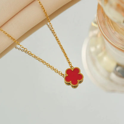 Luxury Brand Five Leaves Flower Double Sided Pendant Necklace for Women Charm Stainless Steel Gold Plated Colalr Jewelry Gifts
