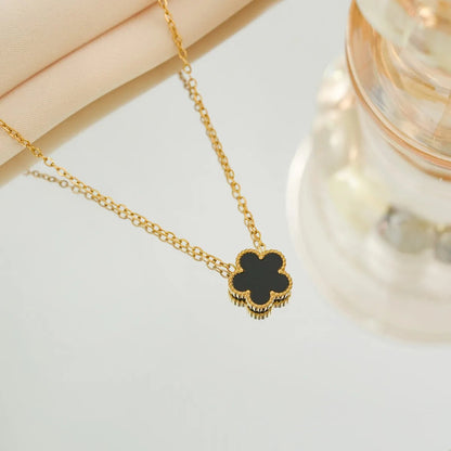 Luxury Brand Five Leaves Flower Double Sided Pendant Necklace for Women Charm Stainless Steel Gold Plated Colalr Jewelry Gifts