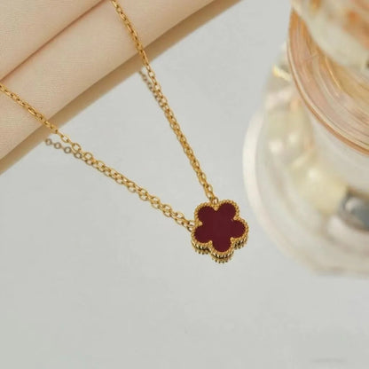Luxury Brand Five Leaves Flower Double Sided Pendant Necklace for Women Charm Stainless Steel Gold Plated Colalr Jewelry Gifts